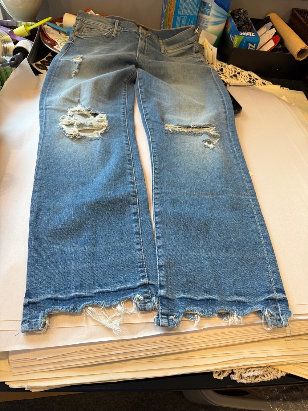 MOTHER Light Blue Distressed Ankle Crop Jeans NWT rascal ankle plisez 30 - Picture 9 of 9
